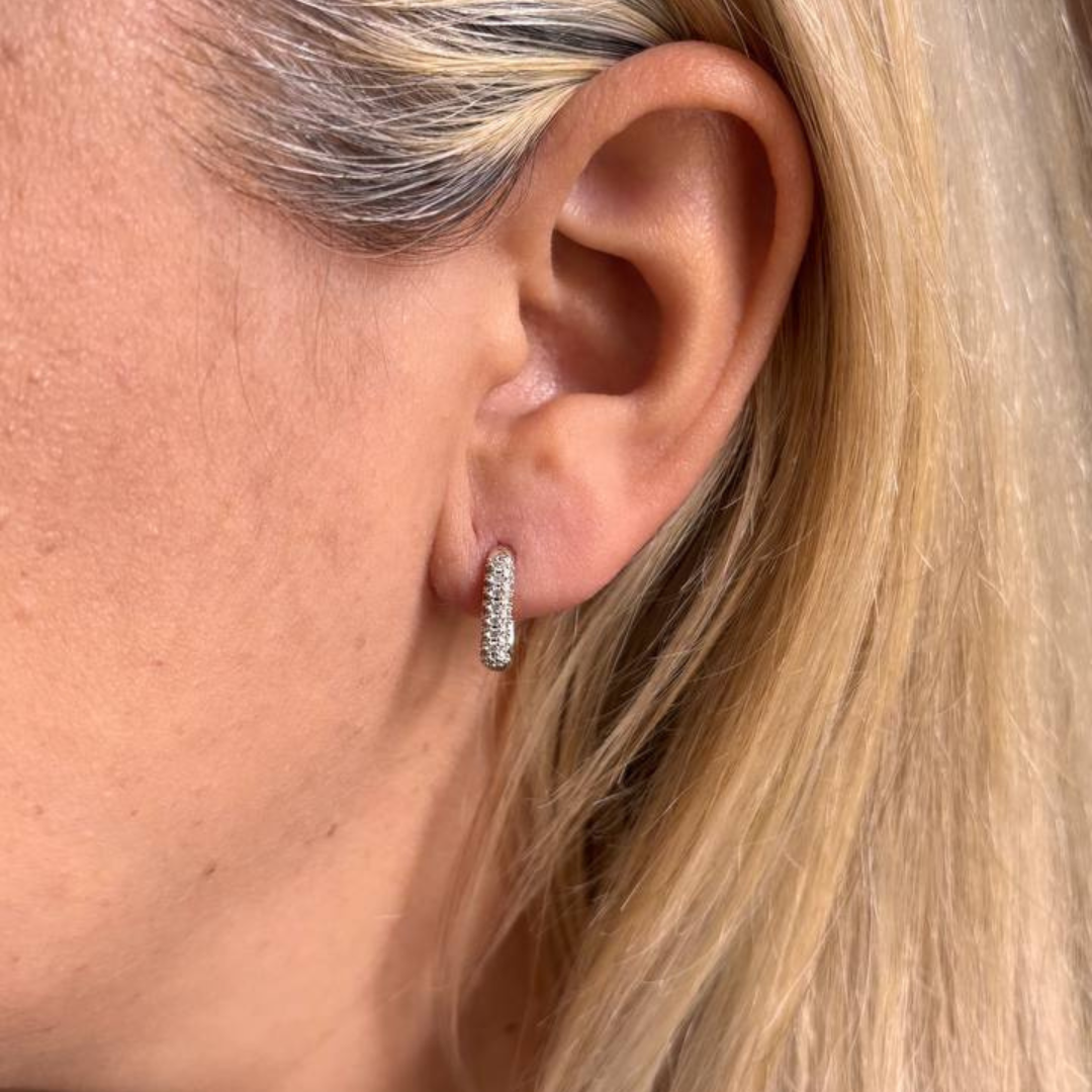 Small Square Hoop Earrings with Zirconia Details