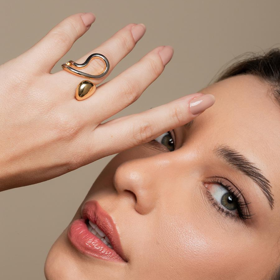 Teardrop Open Ring | Mixed Plating