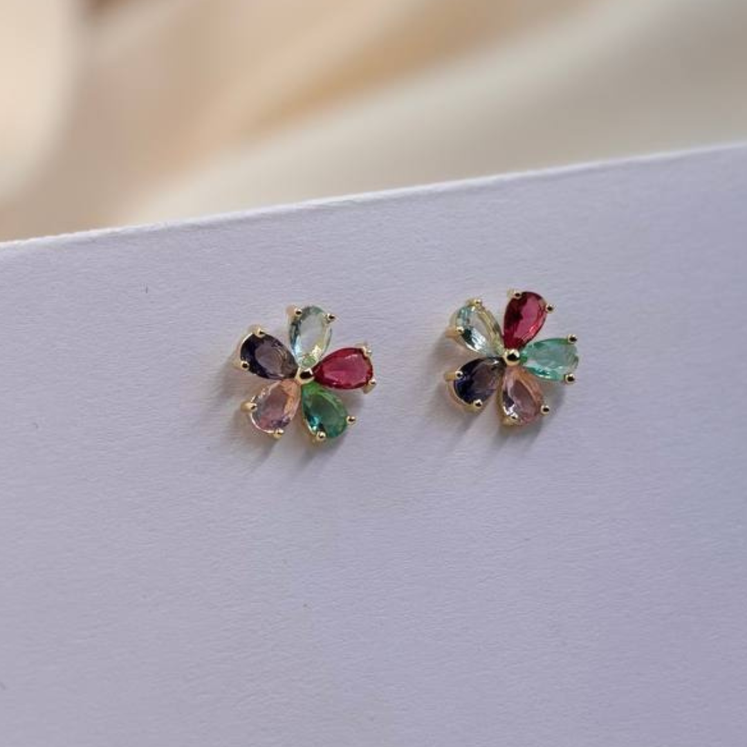 Floral Earrings with Colorful Zirconia Stones