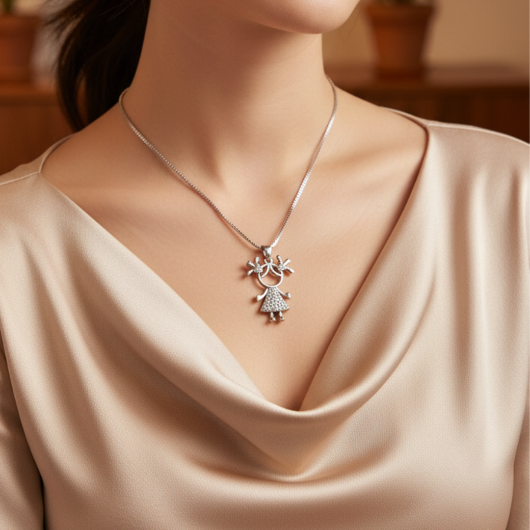 Girl Pendant Necklace with Zirconia Details