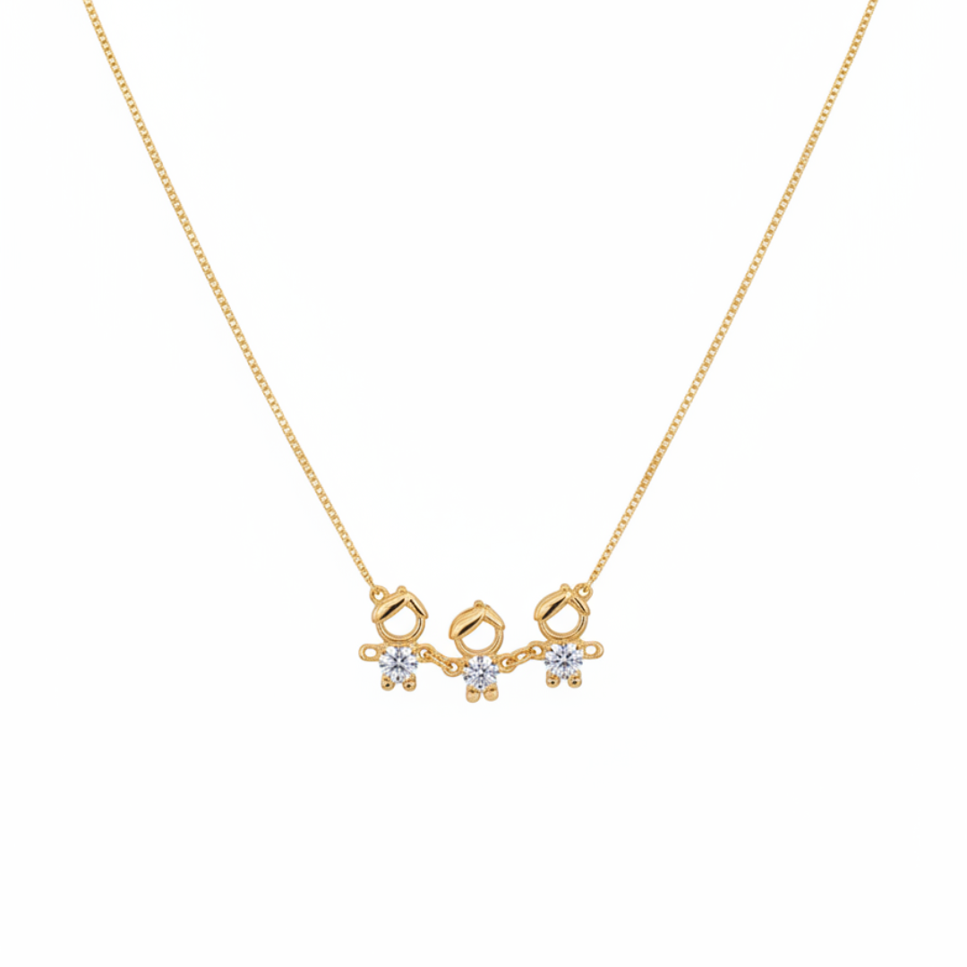 Triple Boys Pendant Necklace with Zirconia Details
