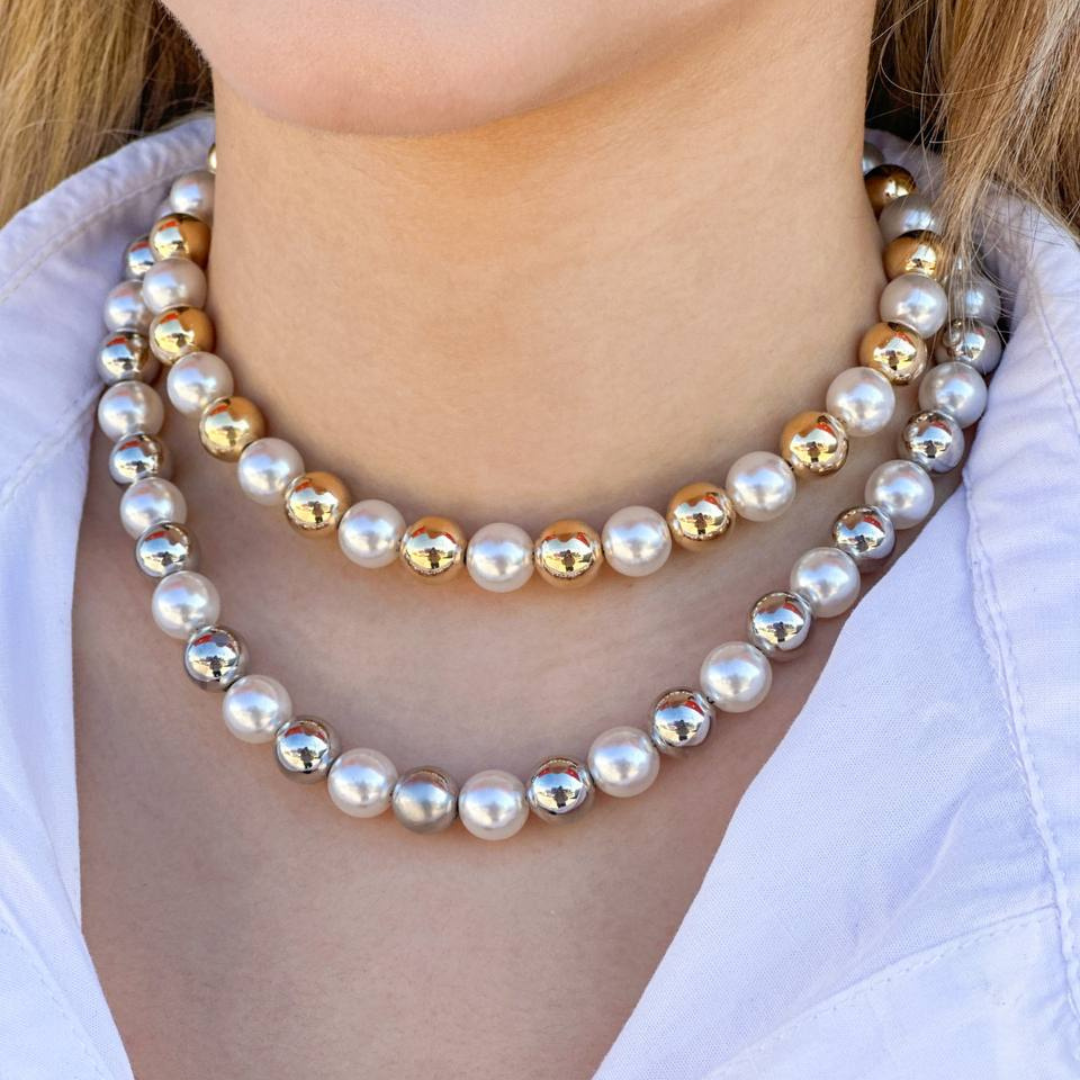 Colar Choker  Sequência  Intercalada  ABS e Pérola