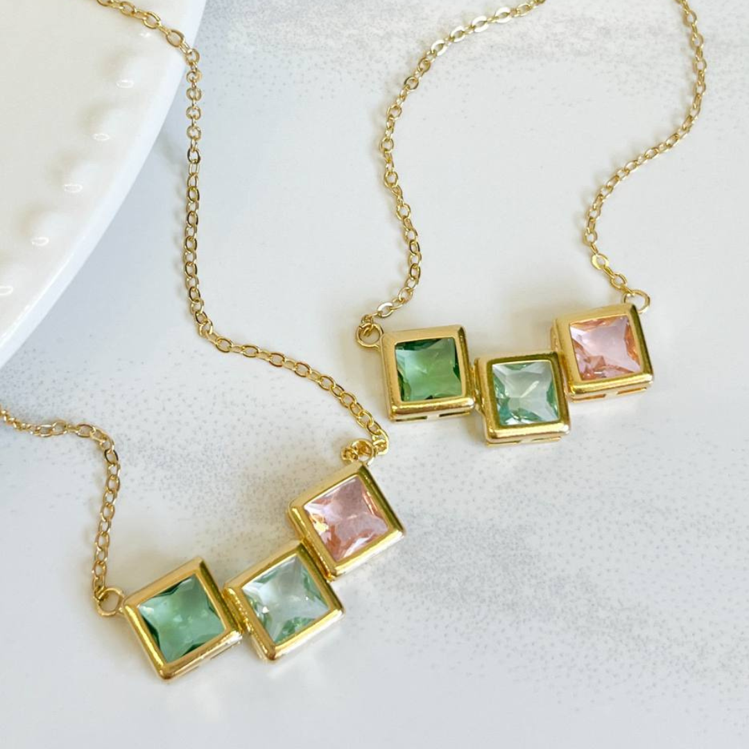 Triple Square Gem Necklace