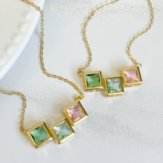 Triple Square Gem Necklace