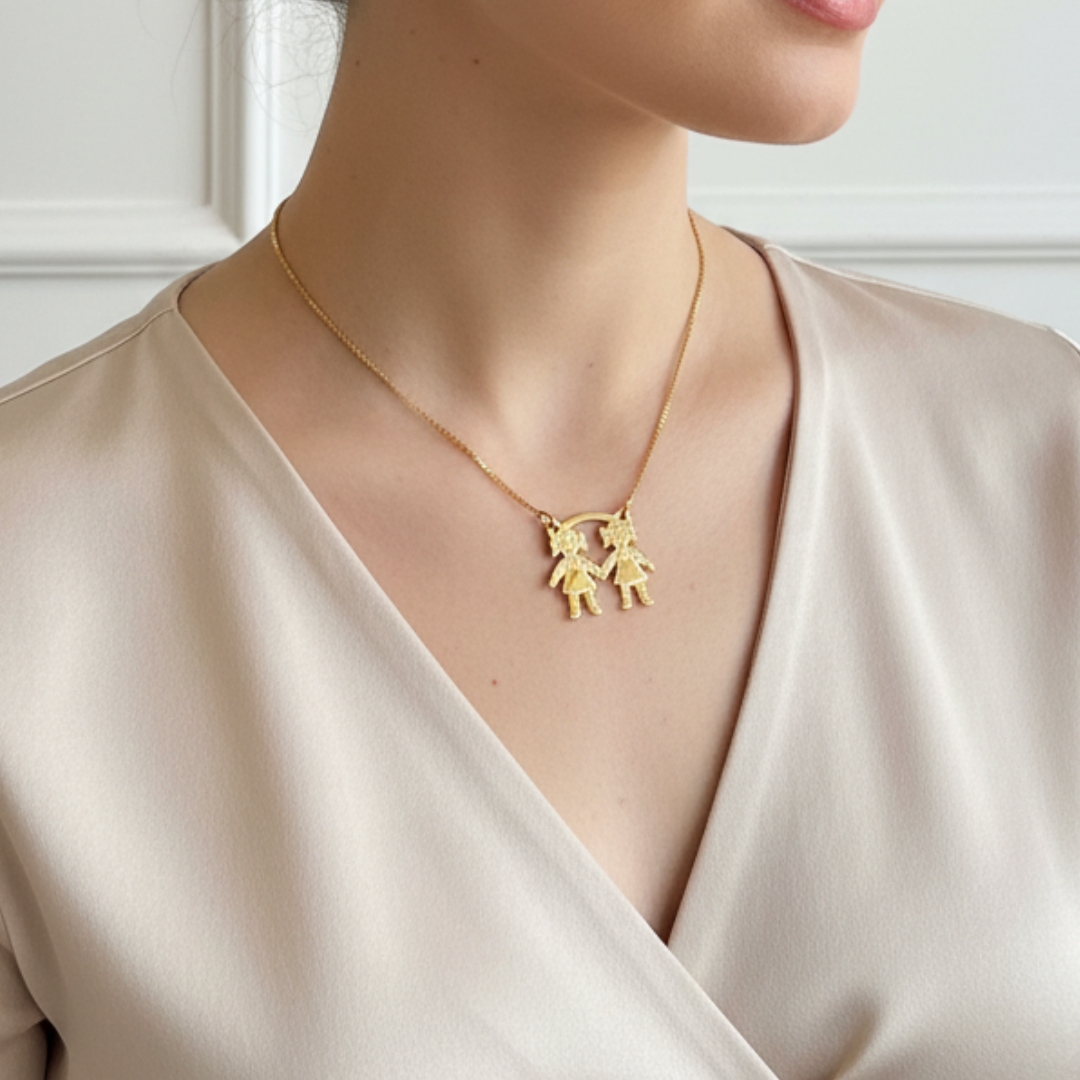 Double Girls Pendant Necklace