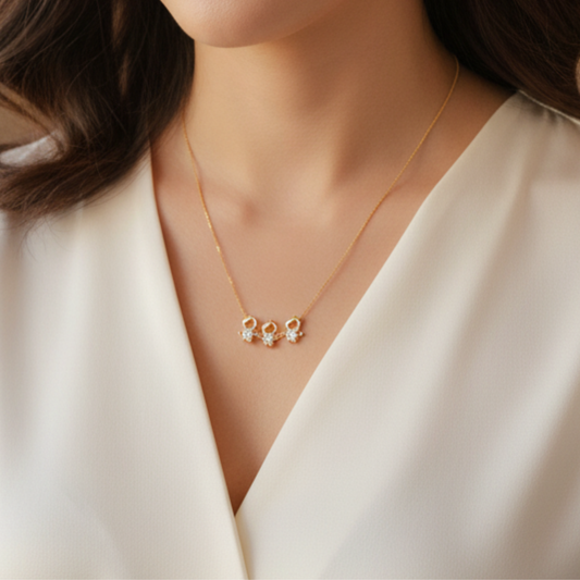 Triple Boys Pendant Necklace with Zirconia Details