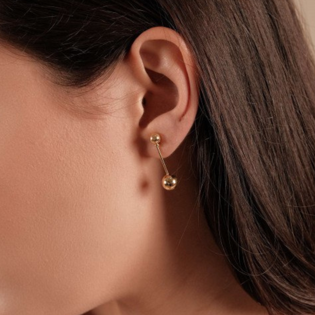 Geometric Bar Earrings with Spheres