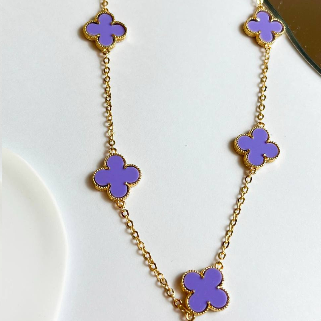 Long Clover Necklace with Lilac Stone